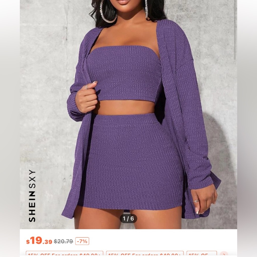 Drop shoulder open front coat & tube top &skirt